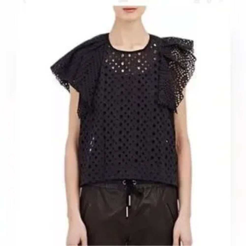 Isabel Marant Vlady 44 L Cotton Eyelet Blouse Navy Blue Top